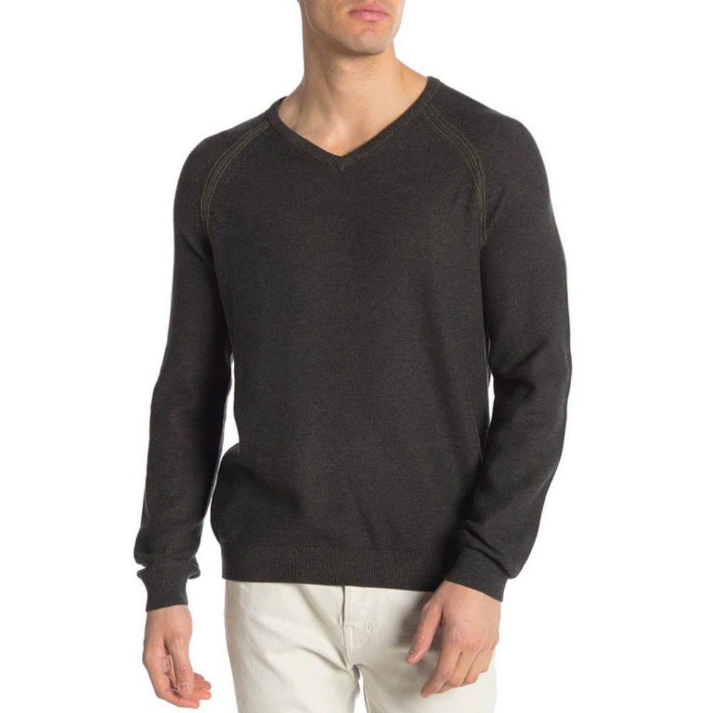 Tailor Vintage Mens Cotton Reversible V Neck Sweater in Army Charcoal Si…